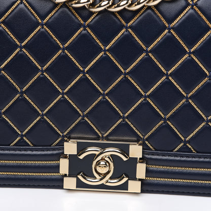 Chanel Lambskin Chain Quilted Medium Boy Flap Navy 7 of 15