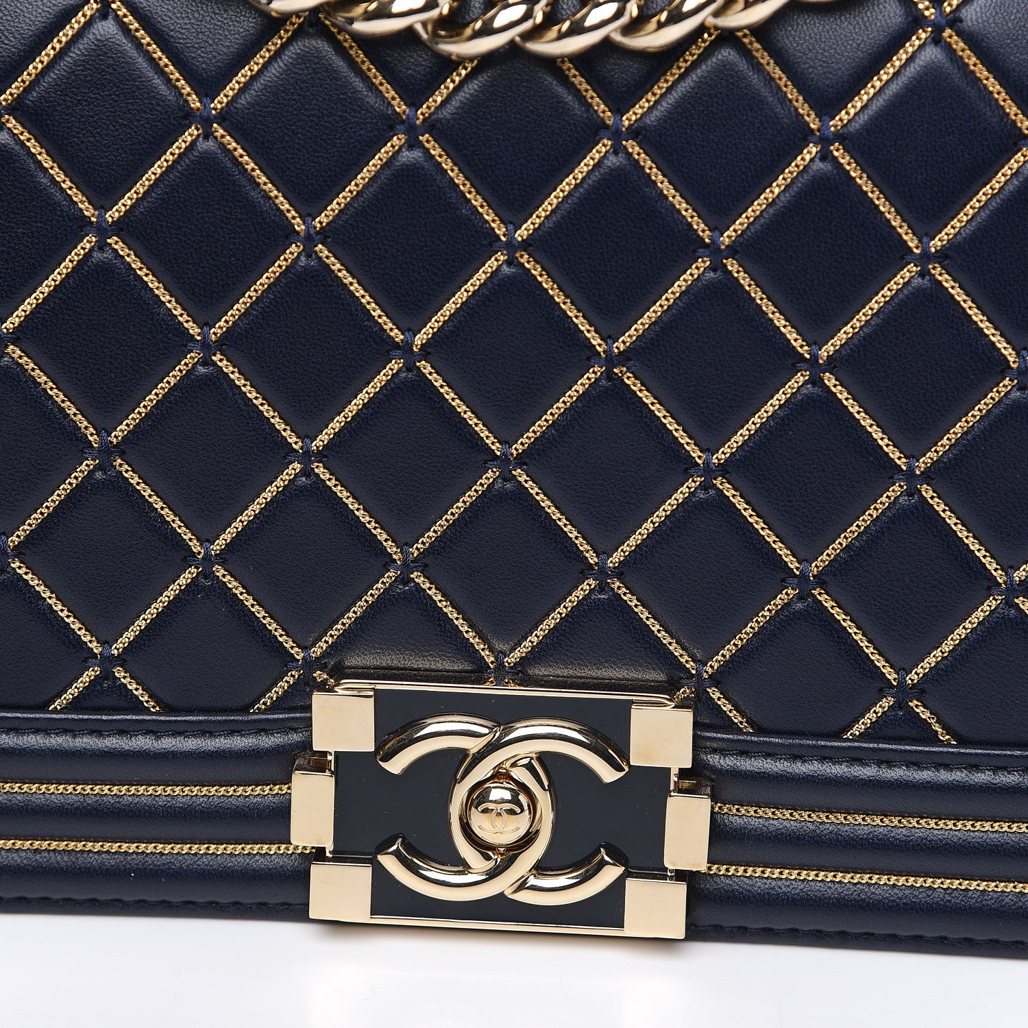 Chanel Lambskin Chain Quilted Medium Boy Flap Navy 7 of 15