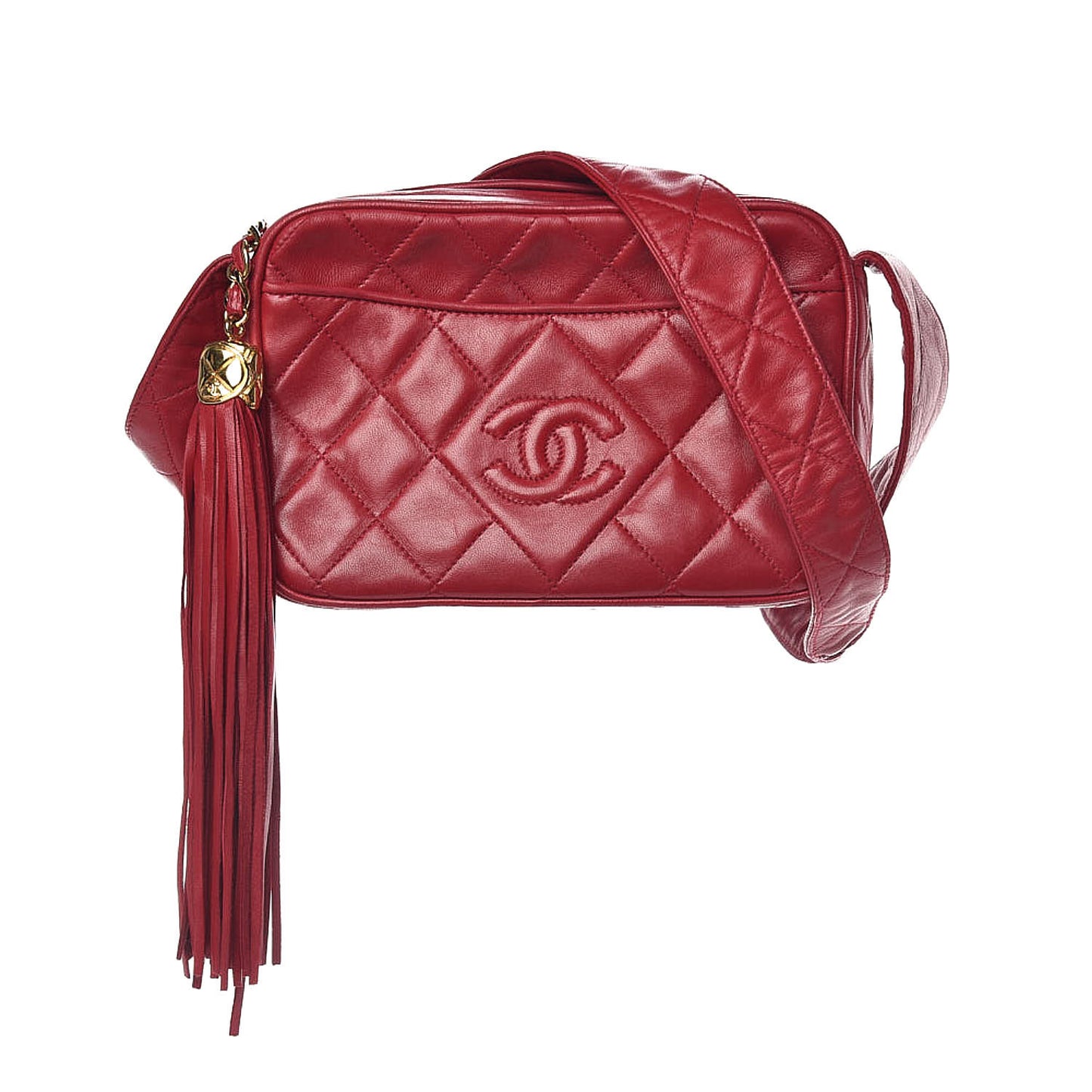 Lambskin Quilted Tassel Camera Case Red