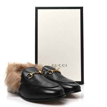 Gucci Malaga Kid Fur Womens Jordaan Loafers 37 Black Natural 8 of 8