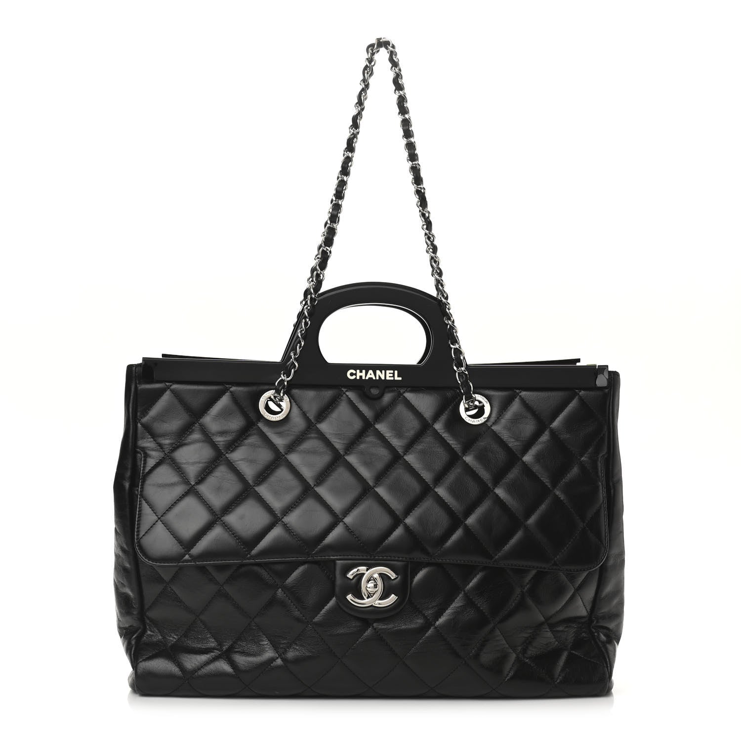 Chanel Glazed Calfskin Quilted Large CC Delivery Tote Black 1 of 16