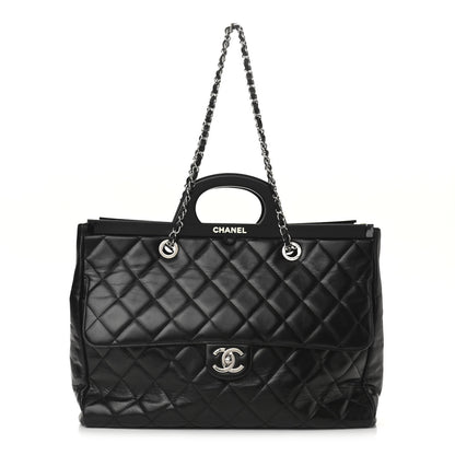 Chanel Glazed Calfskin Quilted Large CC Delivery Tote Black 1 of 16