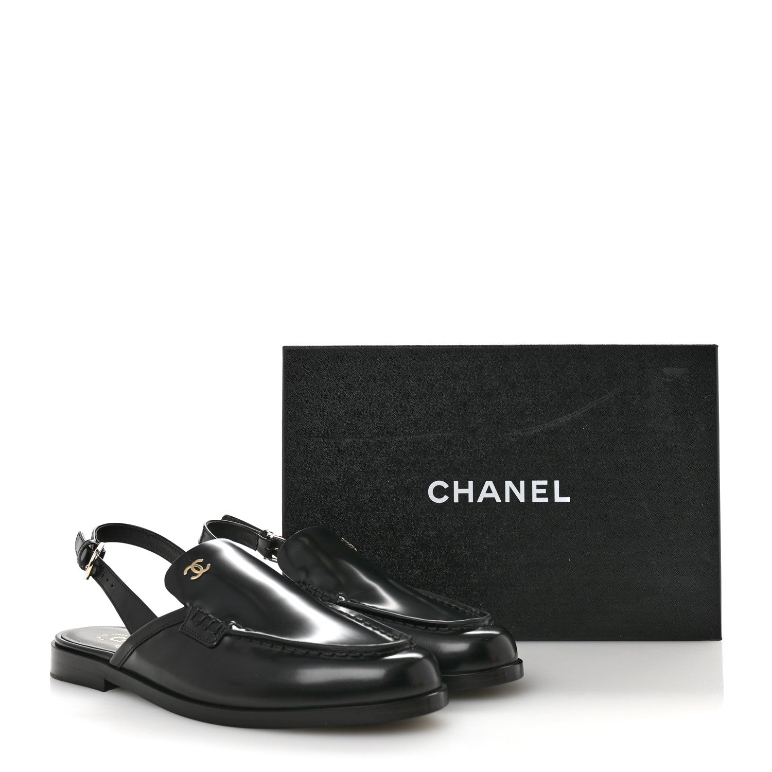 Chanel Shiny Calfskin Slingback Loafers 39.5  Black 10 of 10