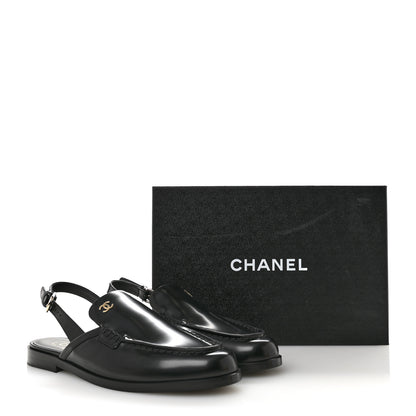 Chanel Shiny Calfskin Slingback Loafers 39.5  Black 10 of 10
