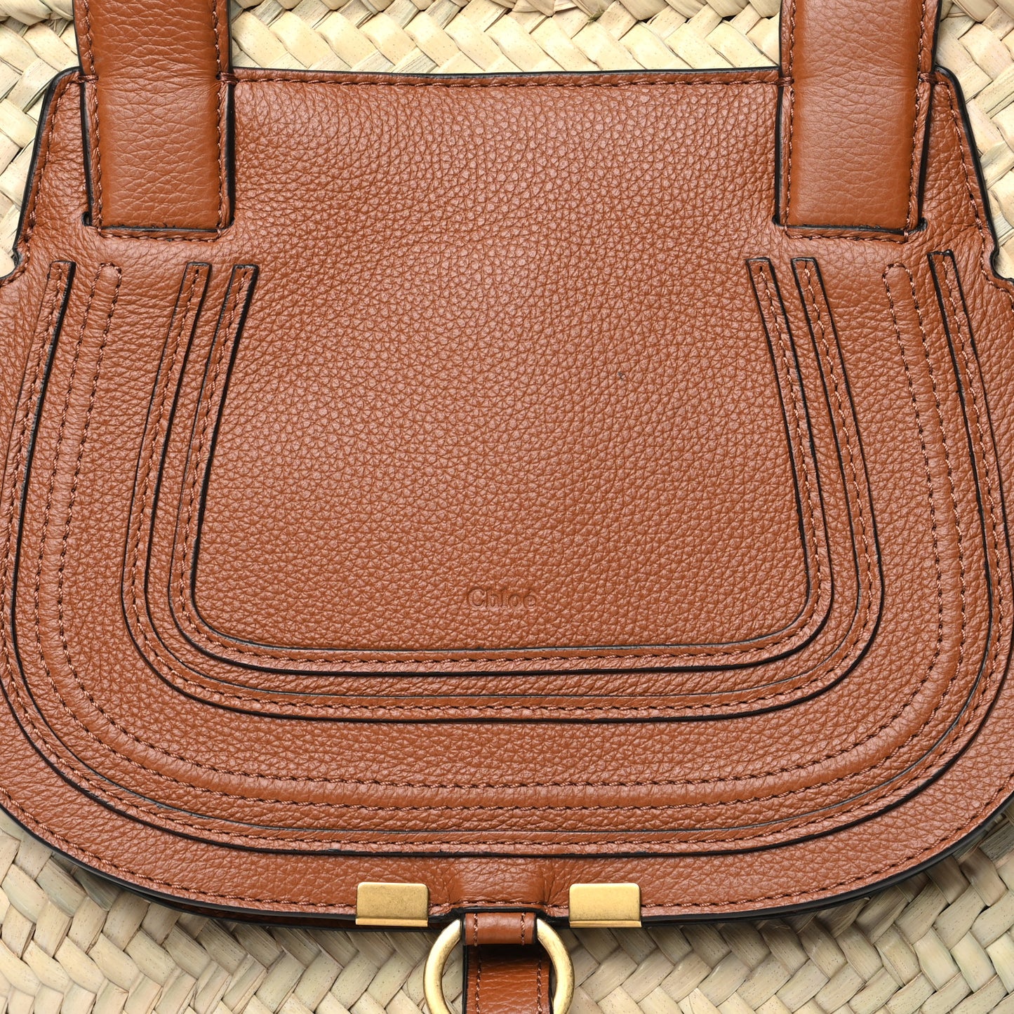Raffia Small Grain Calfskin Medium Marcie Basket Tan