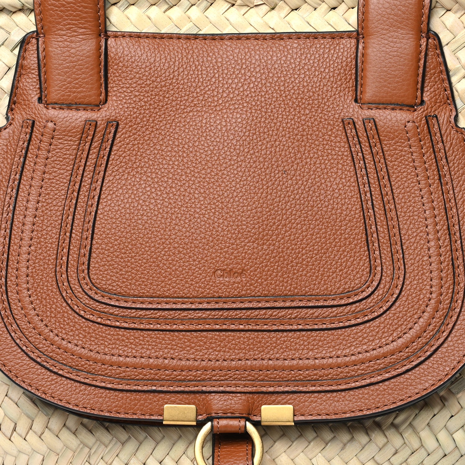 Chloe Raffia Small Grain Calfskin Medium Marcie Basket Tan 7 of 12