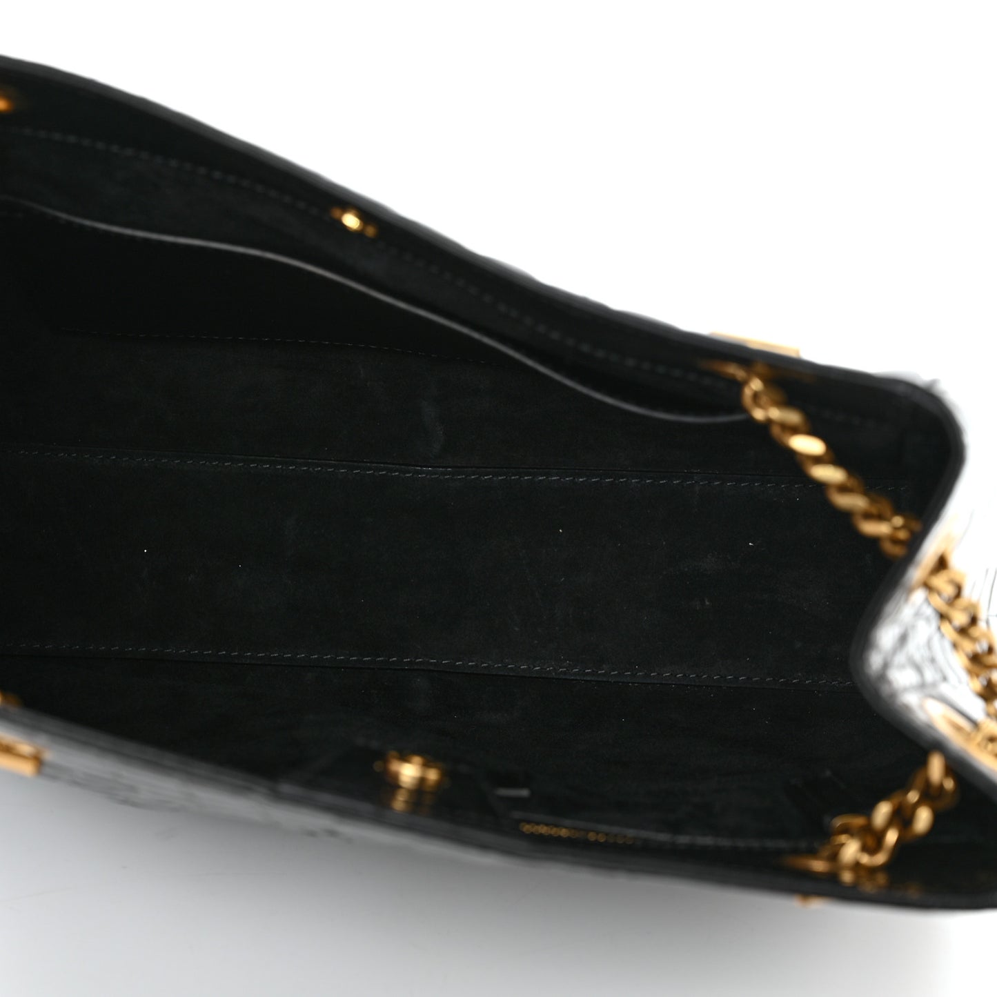 Shiny Calfskin Crocodile Embossed Claude Tote Black