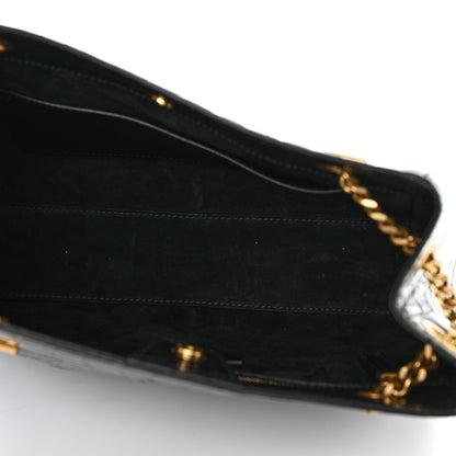 Saint Laurent Shiny Calfskin Crocodile Embossed Claude Tote Black 5 of 12