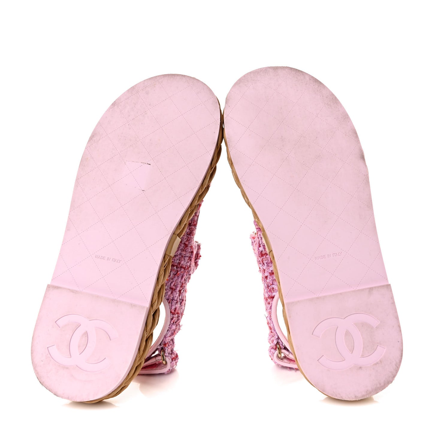 Tweed Lambskin Velcro Dad Sandals 38.5 Pink Multicolor