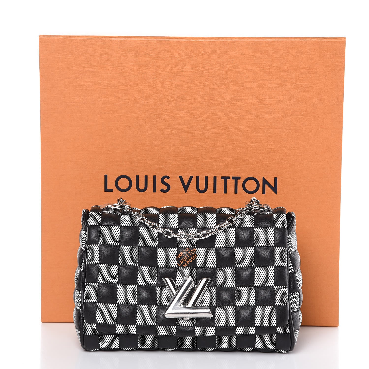 Louis Vuitton Calfskin Damier Twist Shoulder Bag BB Black White 9 of 9