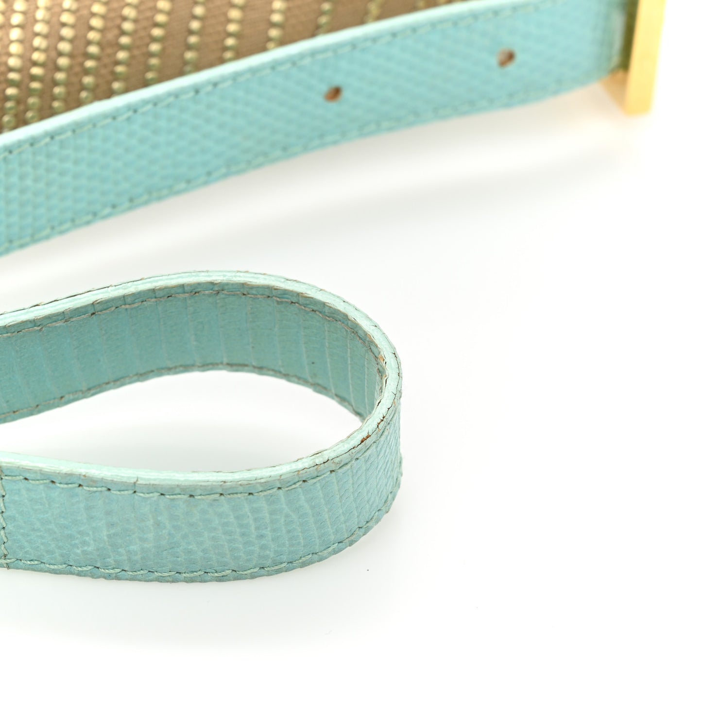 Fabric Lizard Studded Spider Baguette Tortora Celeste