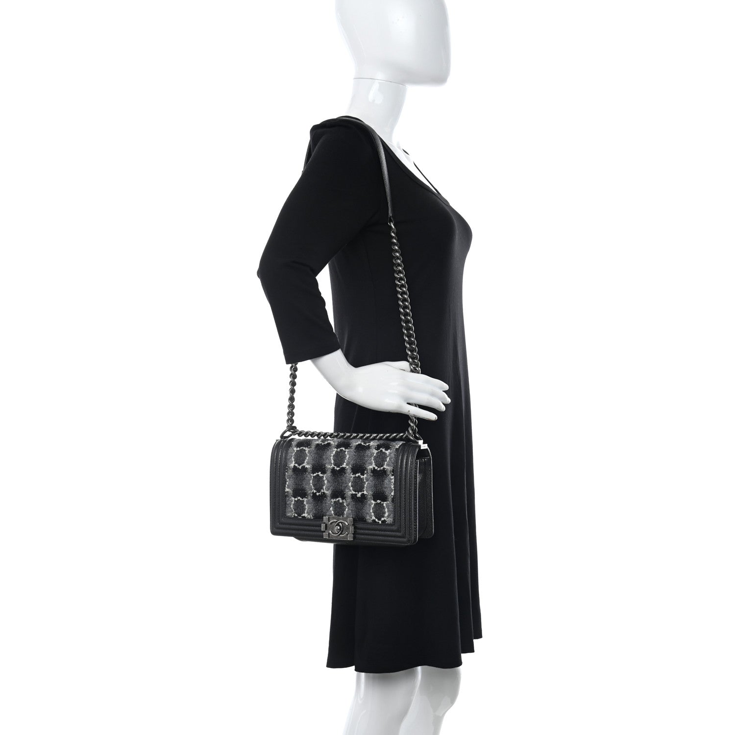 Chanel Caviar Tweed Quilted Medium Boy Flap Grey 2 of 10