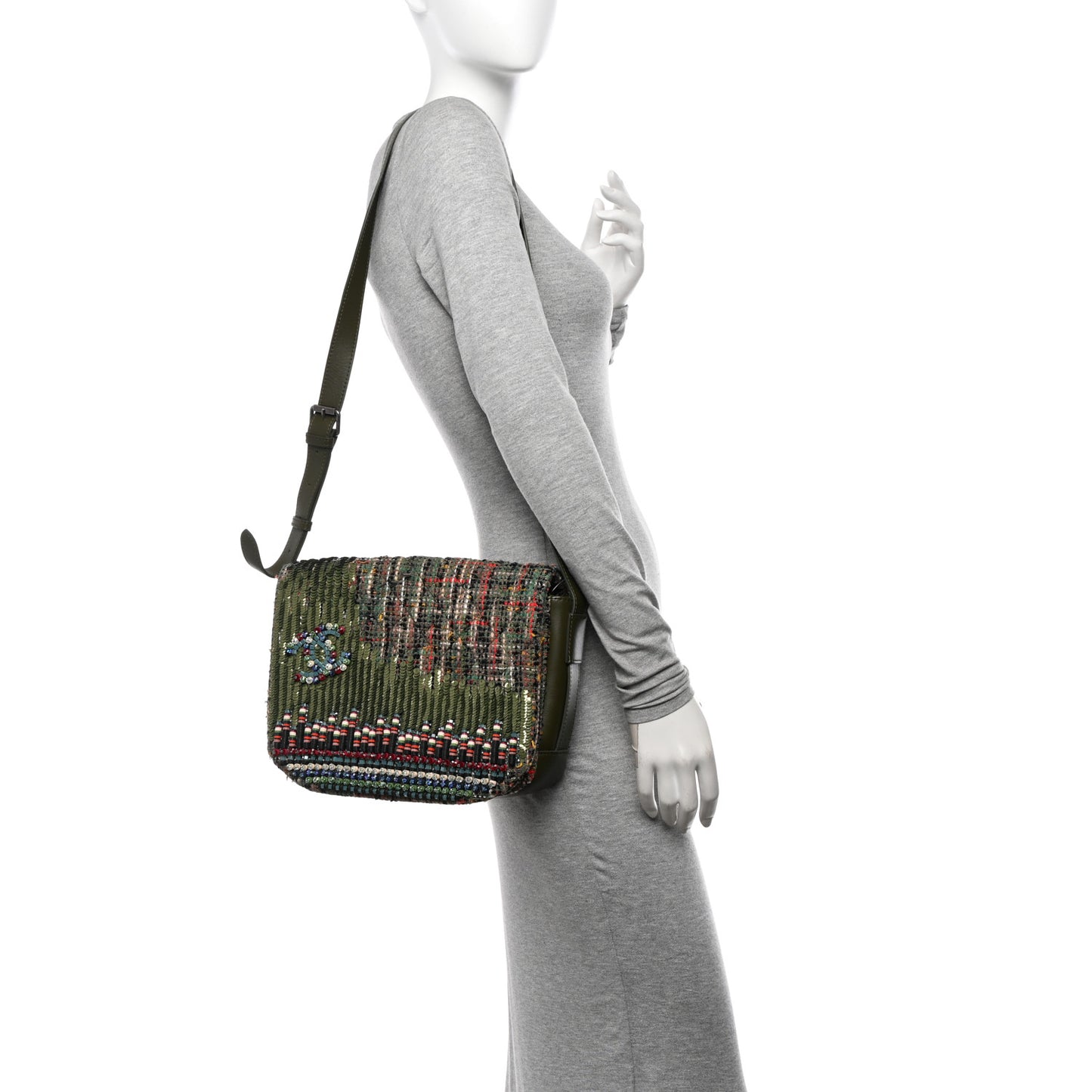 Tweed Sequins Havana Stroll Messenger Khaki