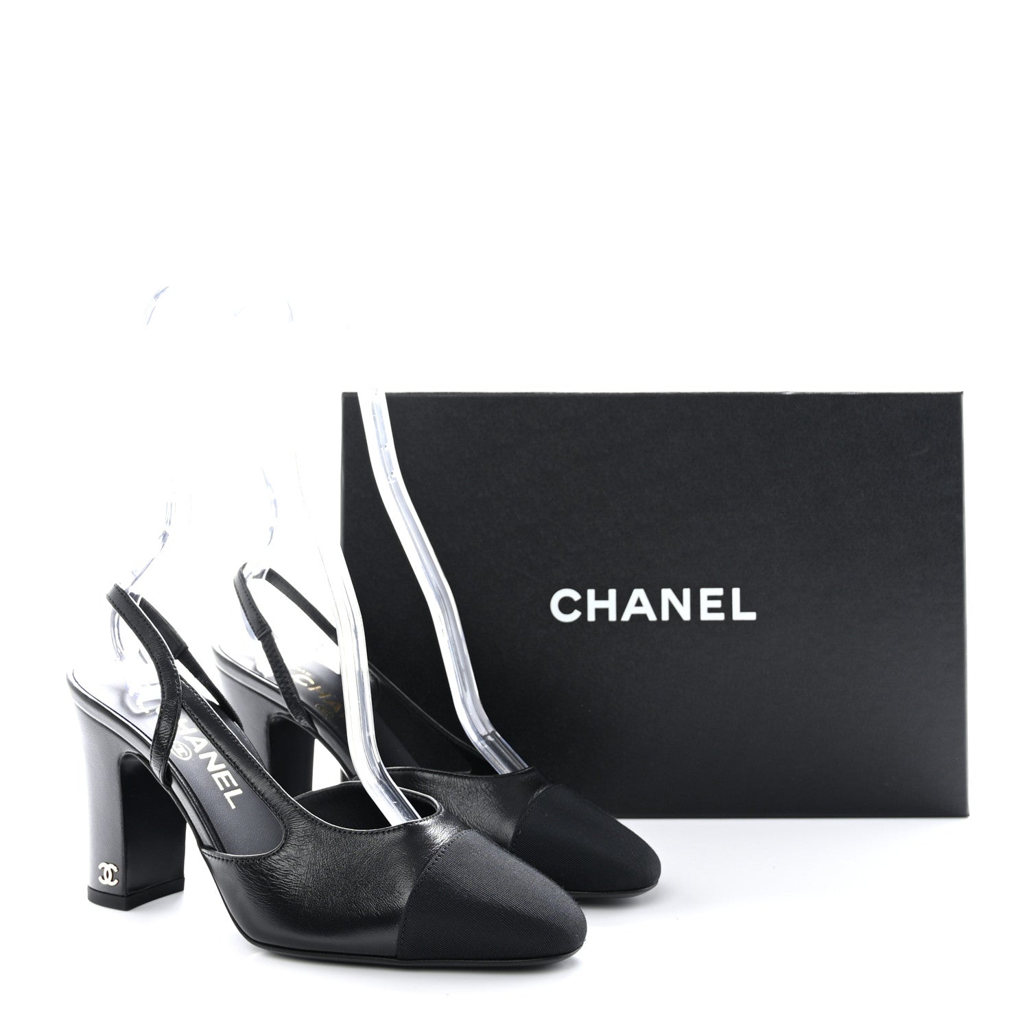 Chanel Lambskin Grosgrain Cap Toe CC Slingback Sandals 36.5 Black 9 of 9