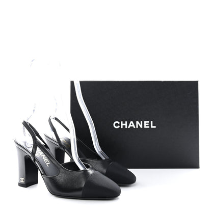 Chanel Lambskin Grosgrain Cap Toe CC Slingback Sandals 36.5 Black 9 of 9
