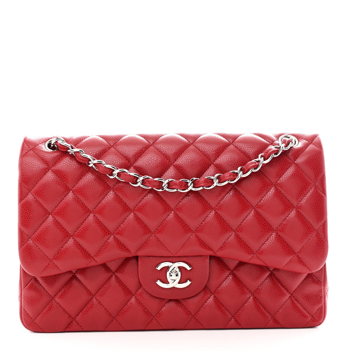 Caviar Quilted Jumbo Double Flap Red