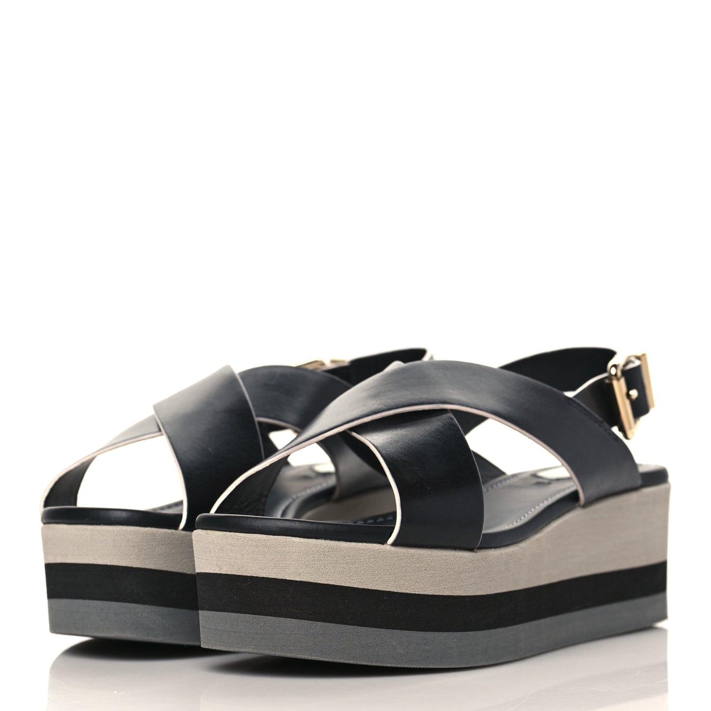 Nappa Criss Cross Platform Sandals 37 Black White