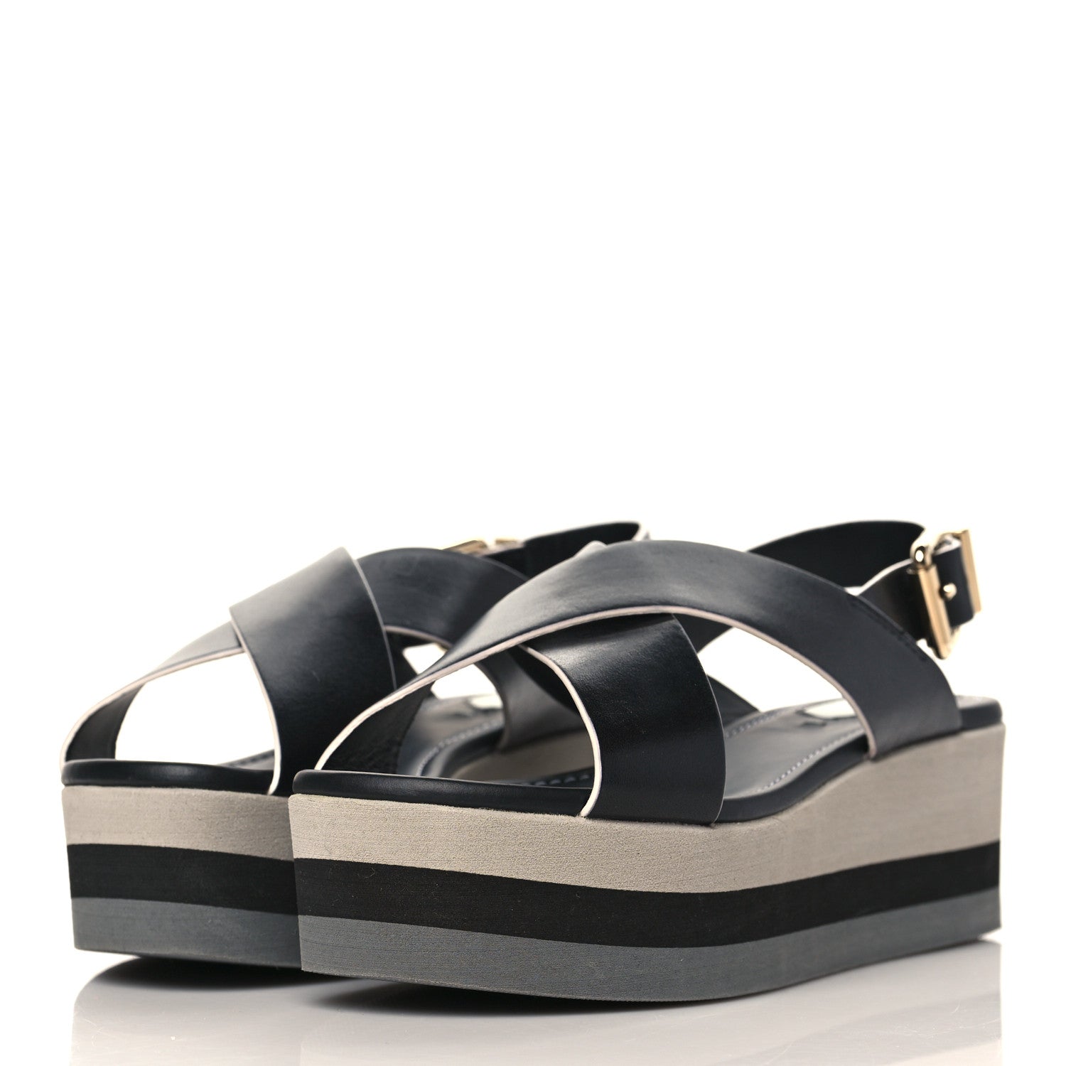 Fendi Nappa Criss Cross Platform Sandals 37 Black White 2 of 8
