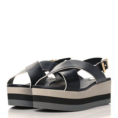Fendi Nappa Criss Cross Platform Sandals 37 Black White 2 of 8