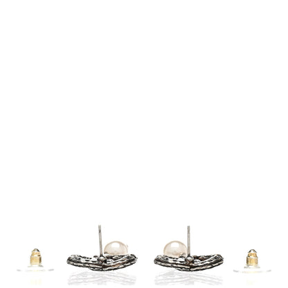 Chanel Crystal Pearl CC Drop Earrings Silver 3 of 5
