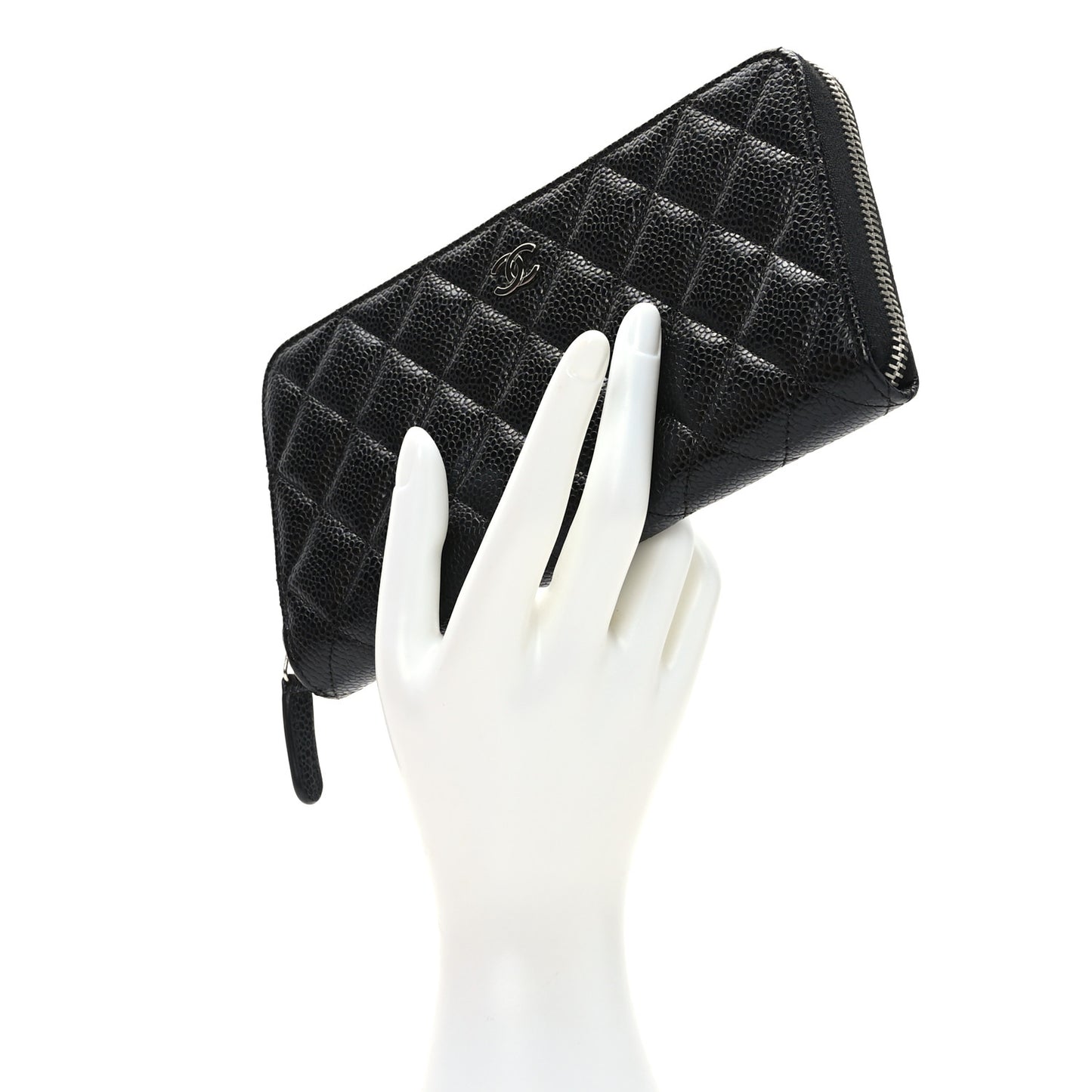 Caviar Quilted Large Gusset Zip Around Wallet Black