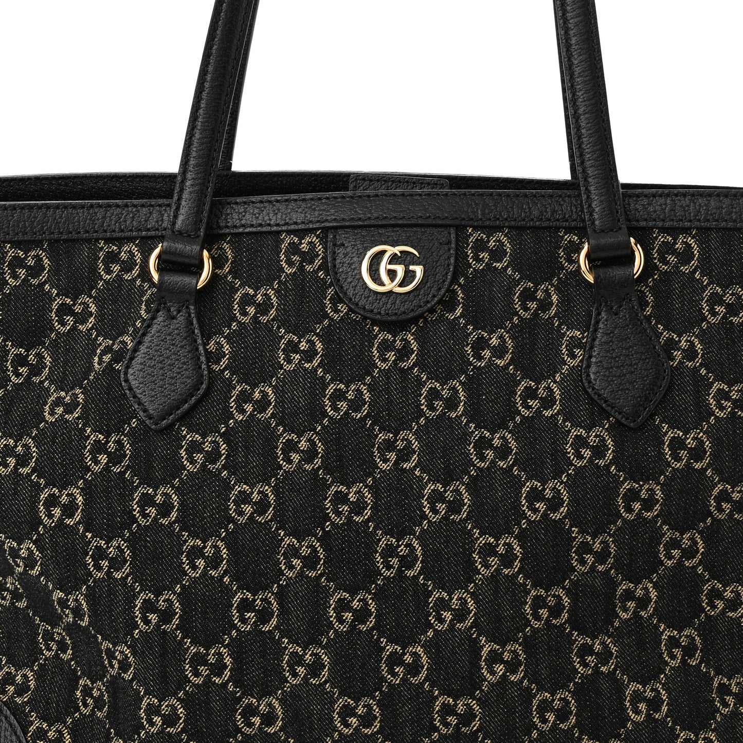 Jacquard Black Denim GG Monogram Medium Ophidia Shopping Tote Black Ivory