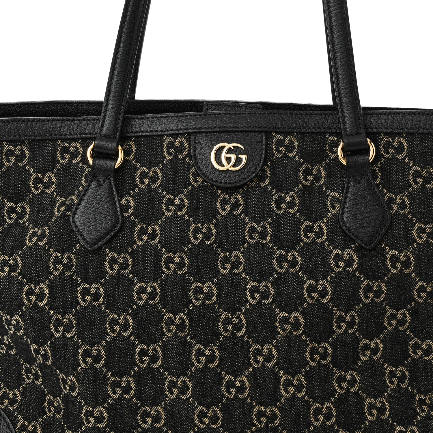 Gucci Jacquard Black Denim GG Monogram Medium Ophidia Shopping Tote Black Ivory 8 of 13