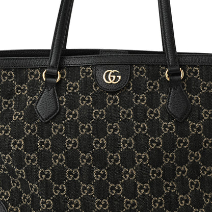 Gucci Jacquard Black Denim GG Monogram Medium Ophidia Shopping Tote Black Ivory 8 of 13