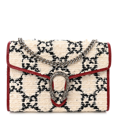Gucci Tweed GG Monogram Mini Dionysus Chain Wallet White Black Romantic Cherry 1 of 11