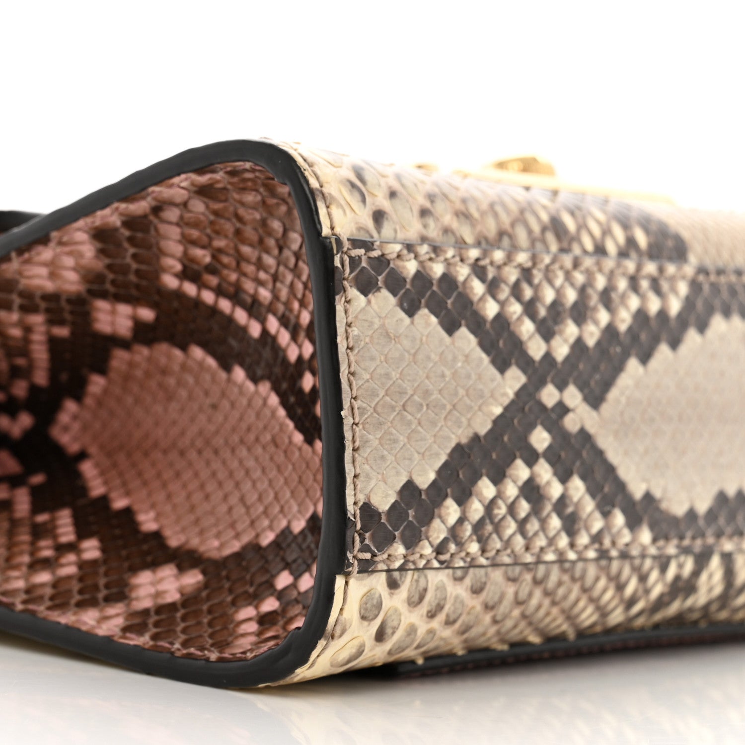 Gucci Snakeskin Small Padlock Shoulder Bag Gold Beige Pink 9 of 13