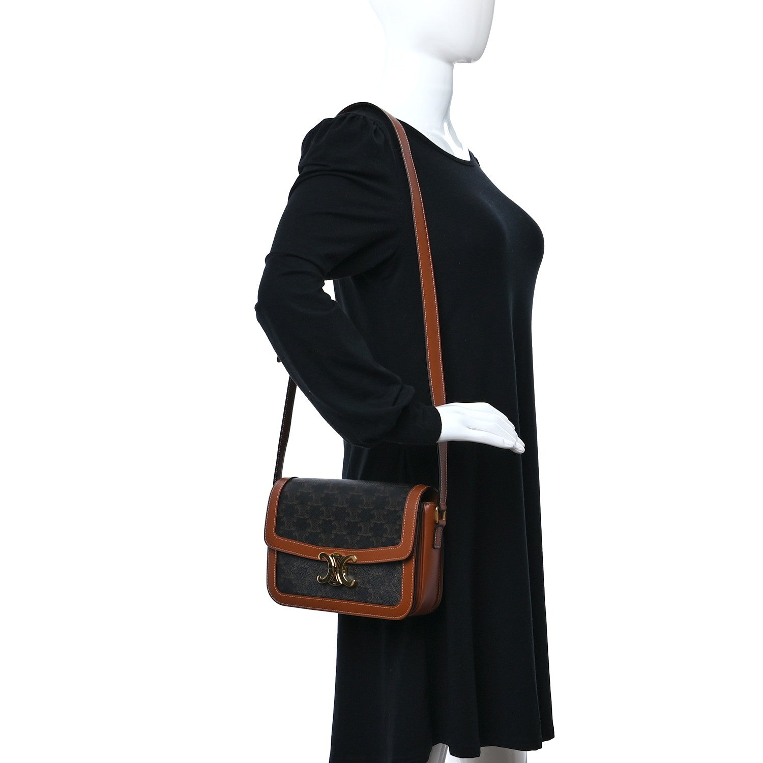 Celine Calfskin Triomphe Canvas Teen Triomphe Bag Tan 2 of 9