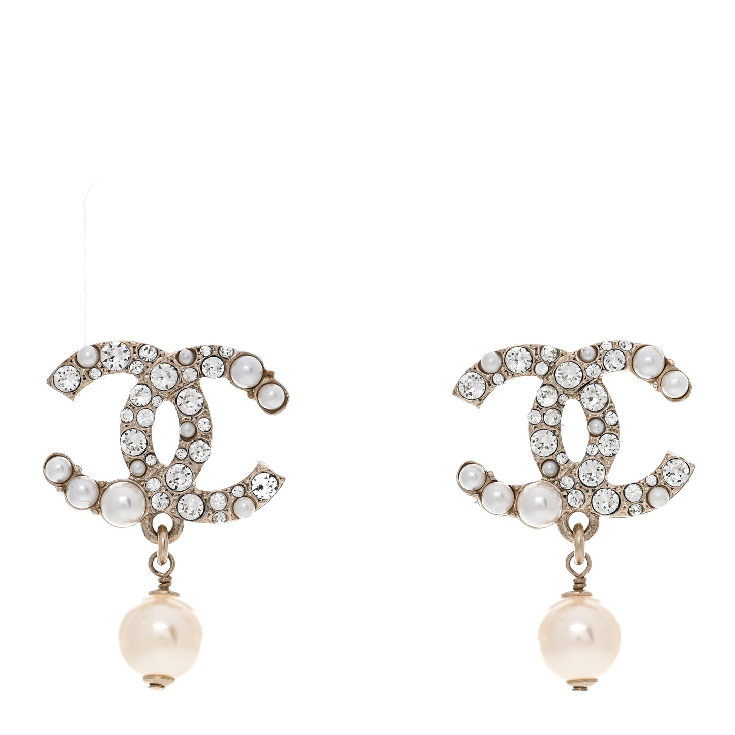 Crystal Pearl CC Drop Earrings Gold Pearly White