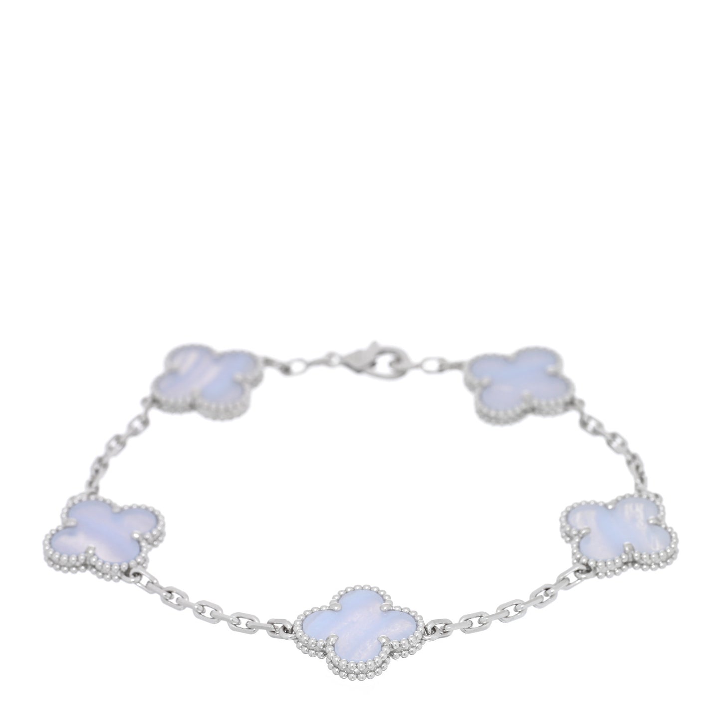 18K White Gold Chalcedony 5 Motifs Vintage Alhambra Bracelet