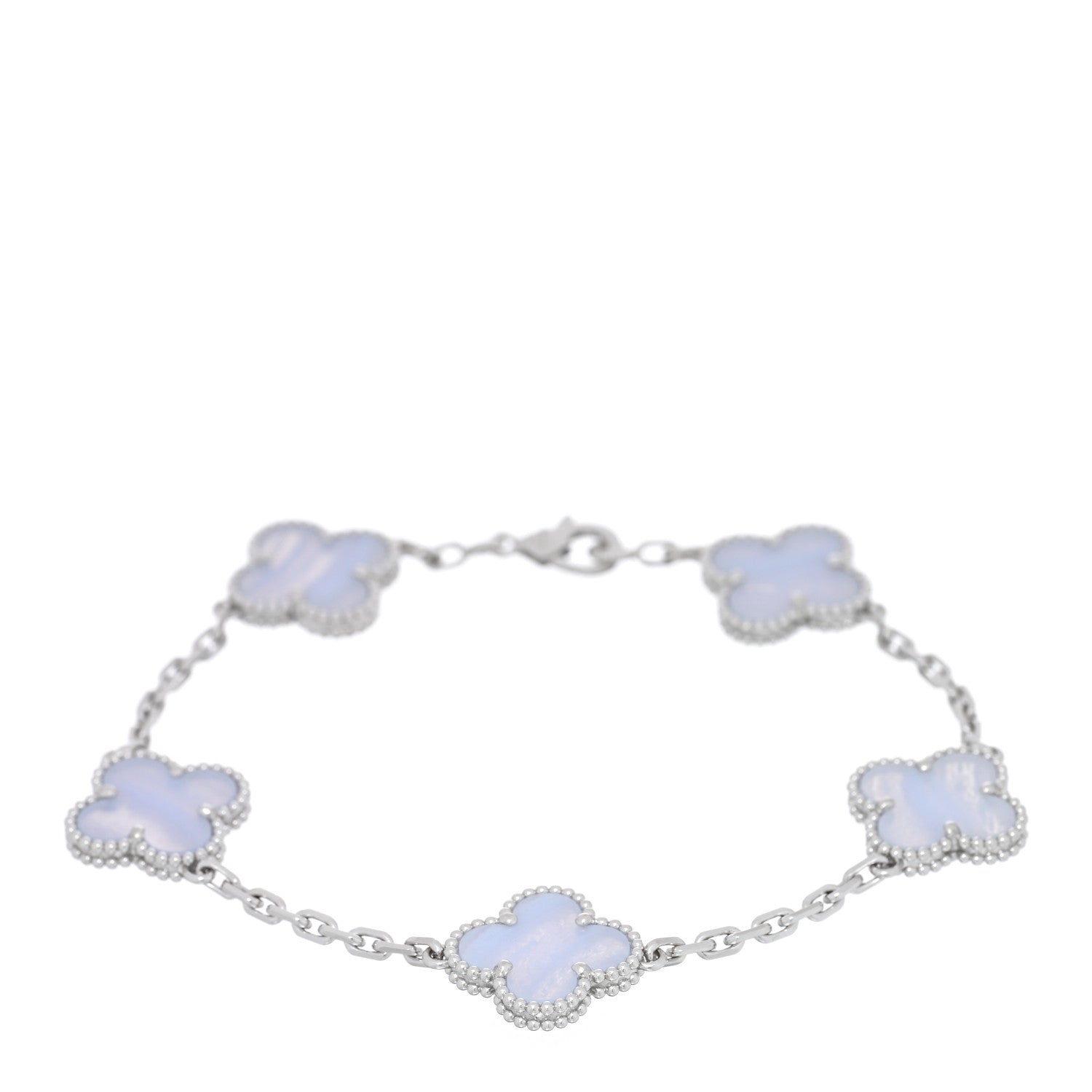 Van Cleef & Arpels 18K White Gold Chalcedony 5 Motifs Vintage Alhambra Bracelet 1 of 4