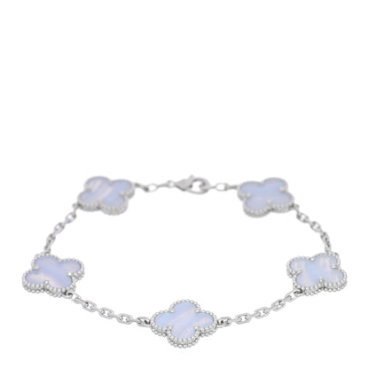 Van Cleef & Arpels 18K White Gold Chalcedony 5 Motifs Vintage Alhambra Bracelet 1 of 4