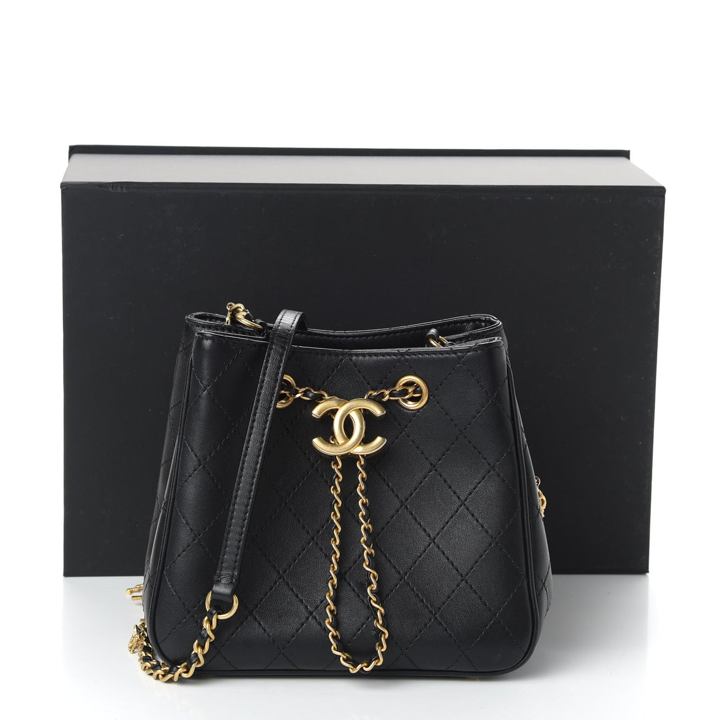 Calfskin Stitched Small Egyptian Amulet Drawstring Bag Black