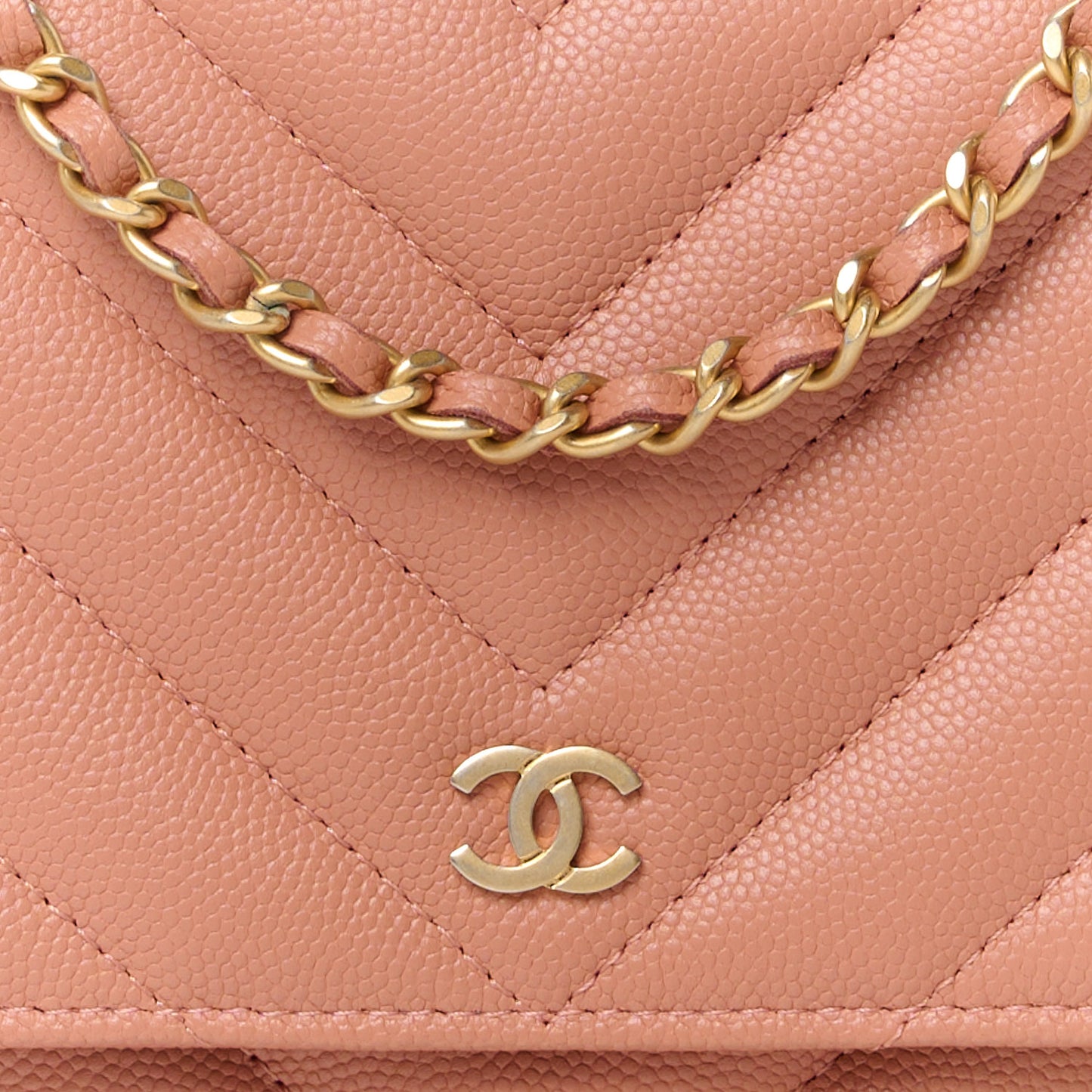 Calfskin Chevron Quilted Wallet On Chain WOC Dark Pink