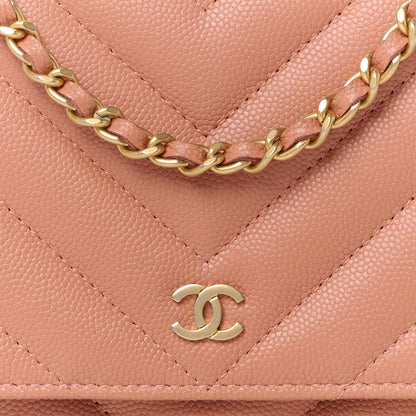 Chanel Calfskin Chevron Quilted Wallet On Chain WOC Dark Pink 10 of 12