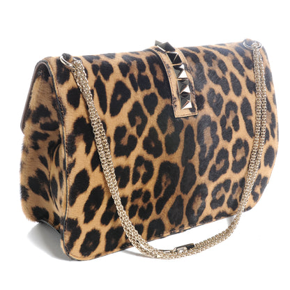 Valentino Garavani Calf Hair Large Glam Lock Rockstud Flap Leopard 3 of 7