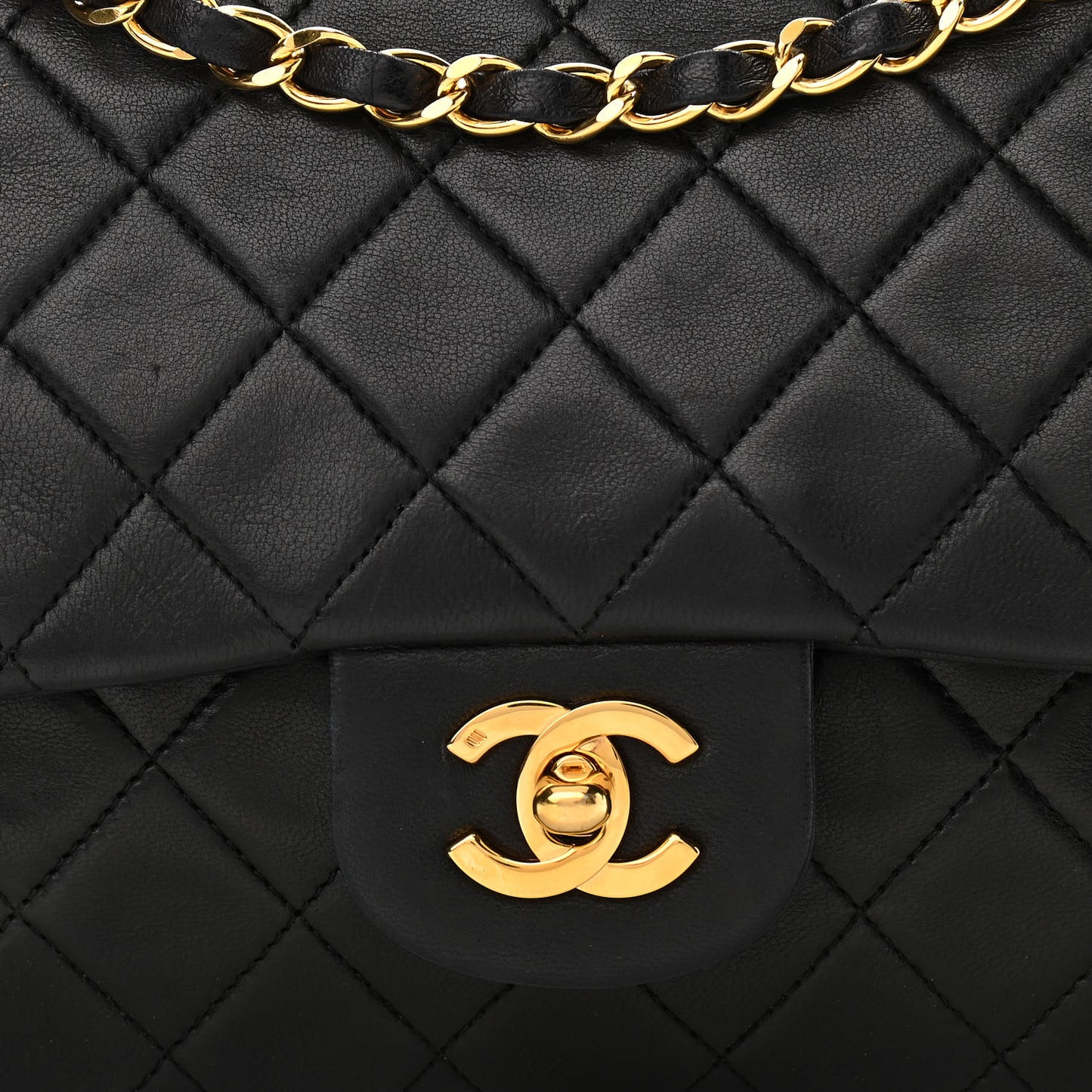 Lambskin Quilted Medium Double Flap Black