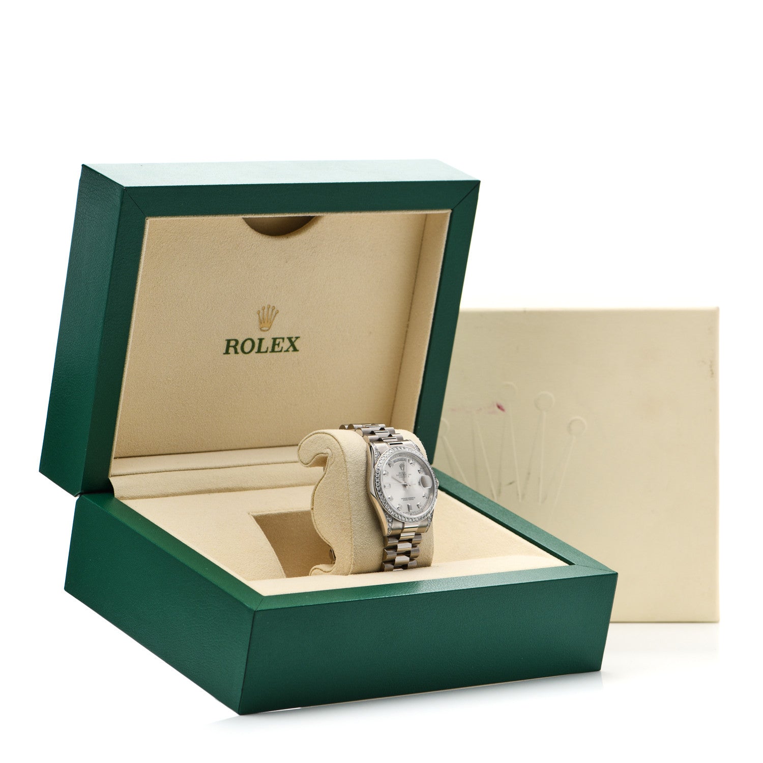 Rolex 18K White Gold Diamond Bezel 36mm Oyster Perpetual Day-Date President Watch Silver 118389 5 of 5