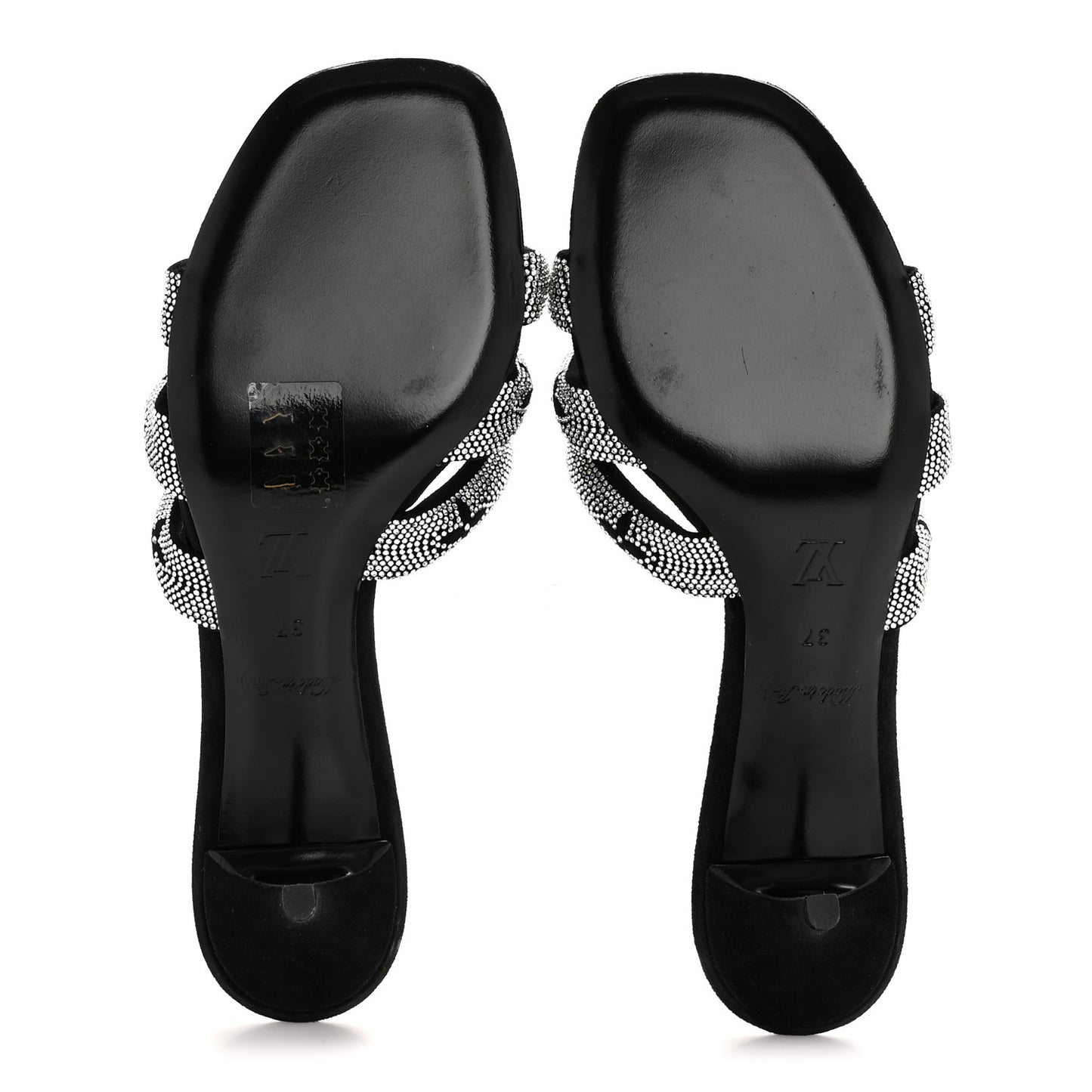 Monogram Crystal Velvet High Heel Mules 37 Black