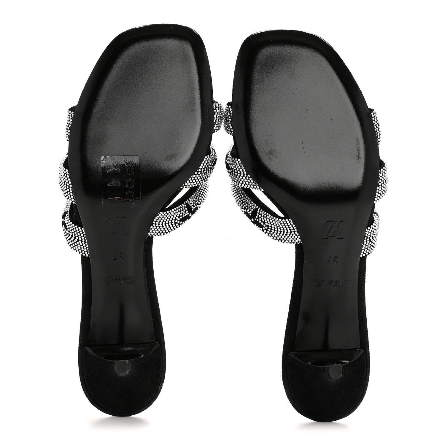 Louis Vuitton Monogram Crystal Velvet High Heel Mules 37 Black 6 of 10