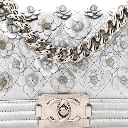 Chanel Metallic Calfskin Camellia Quilted Small Boy Flap Silver 8 of 10