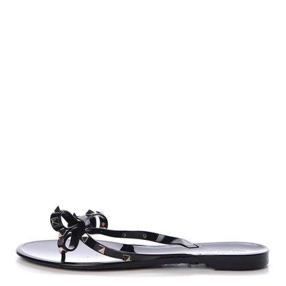 Valentino Garavani PVC Jelly Rockstud Bow Thong Sandals 41 Black 1 of 10