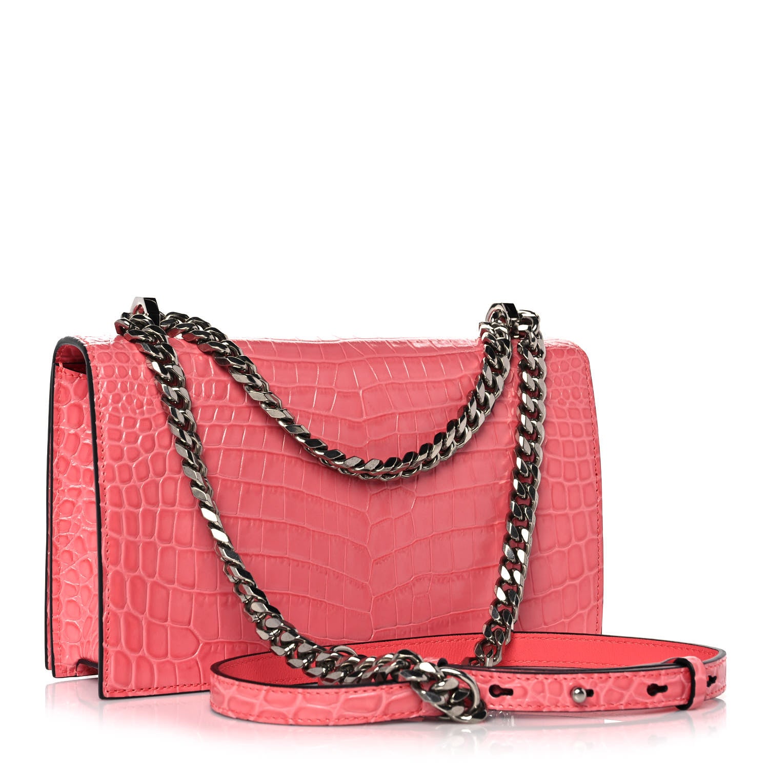 Alexander McQueen Calfskin Crocodile Embossed Knuckle Shoulder Bag Coral 2 of 9