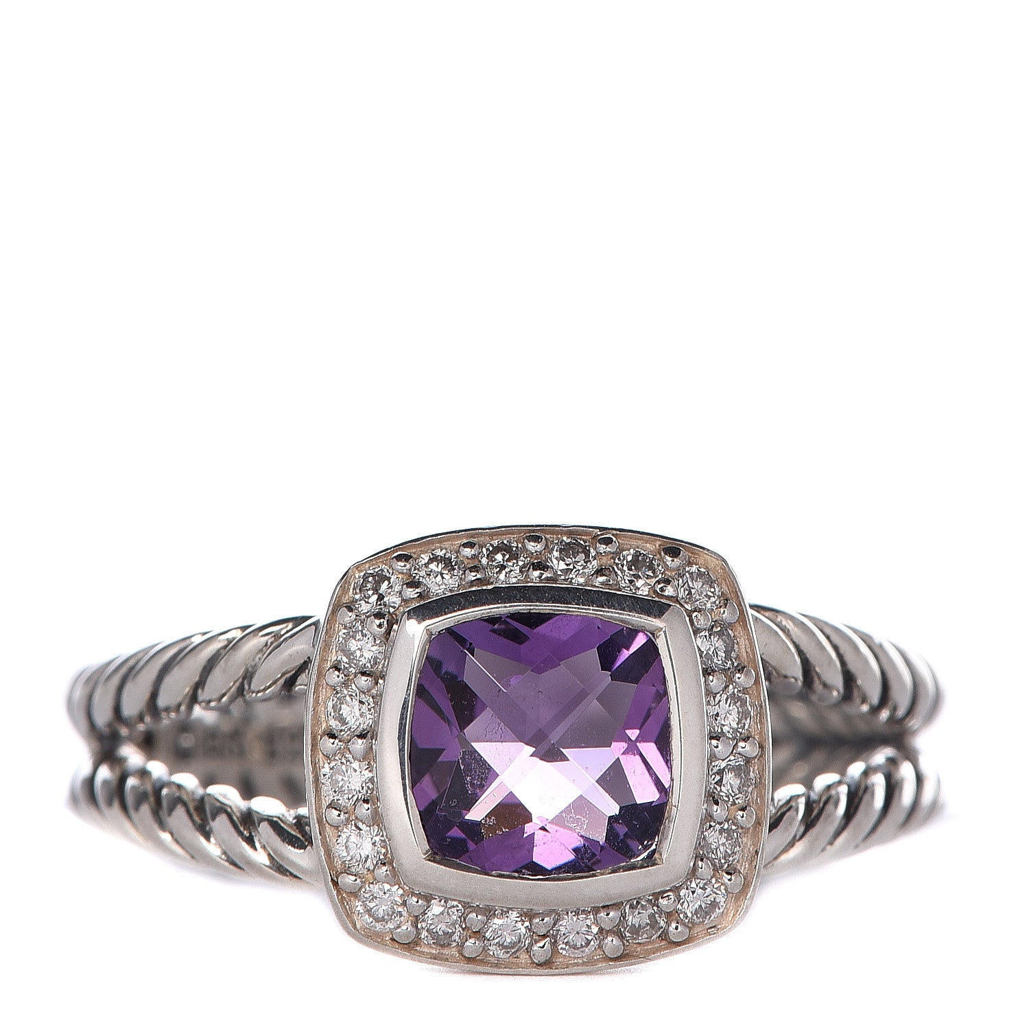 David Yurman Sterling Silver Diamond Amethyst 7mm Petite Albion Ring 57 8 1 of 5