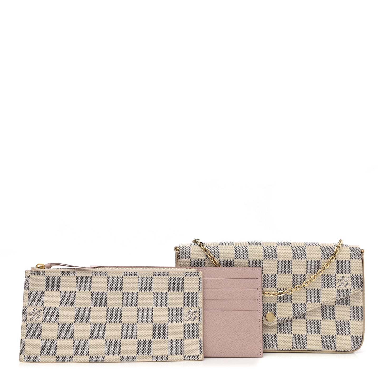 Damier Azur Pochette Felicie Chain Wallet Rose Ballerine