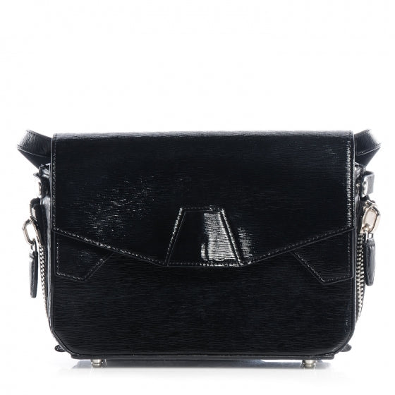 Textured Patent Tri-Fold Shoulder Bag Black