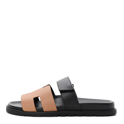 Hermes Calfskin Mens Chypre Sandals 42.5 Naturel Safari Black 1 of 4